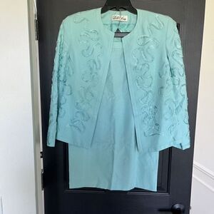 Vintage Lilli Ann 2 Piece Teal Jacket and Skirt Set